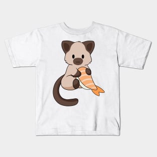 Siamese Cat with Prawn Sushi Kids T-Shirt